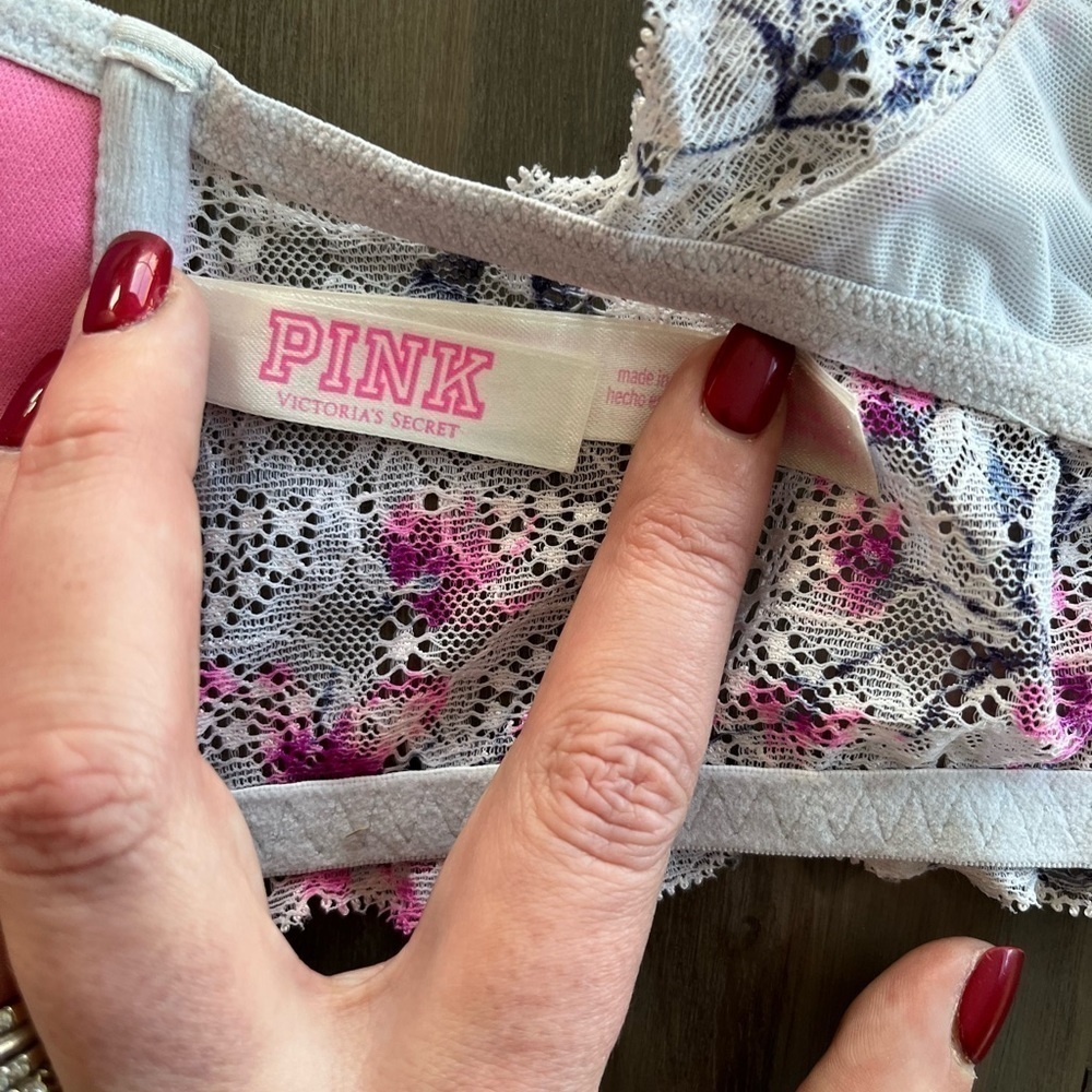 PINK by Victoria’s Secret Date Push-Up lace bra front closure floral lace 32DD - Picture 7 of 10